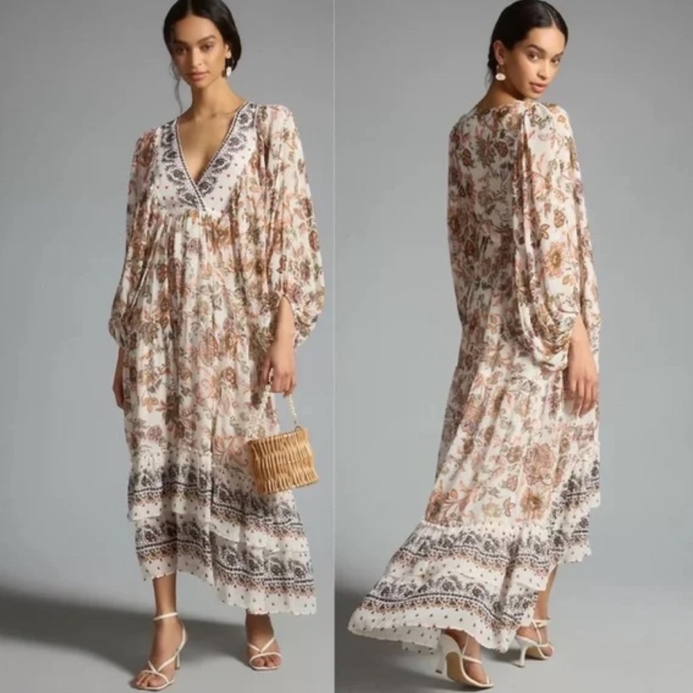 Anthropologie V-neck Long  Sleeve Maxi Dress - Picture 4 of 9